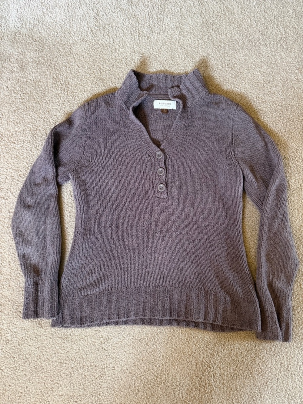 Sonoma Brown V-Neck Sweater with Buttons
